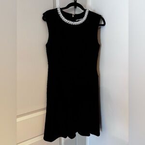 Karl Lagerfeld Black Sleeveless Dress with Pearl Collar
